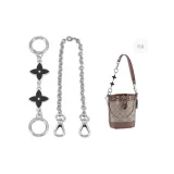 Silver (Round Buckle) Black Four-Leaf Clover 14cm+Silver Plate Buckle Decorative Chain 35cm