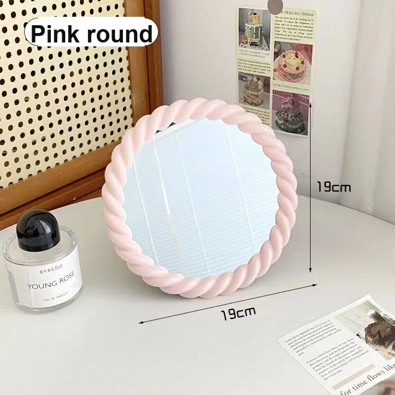 Gentle Welcome Cute Cream Style Dormitory Portable Wall Mounted Stand Desk Bathroom Wall Mounted Make Up Mirrors-5