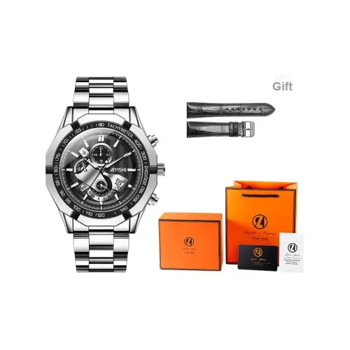 AIYISHI Кварцевый механизм Нержавеющая сталь Ремешок из нержавеющей стали Мужские часы Черный циферблат