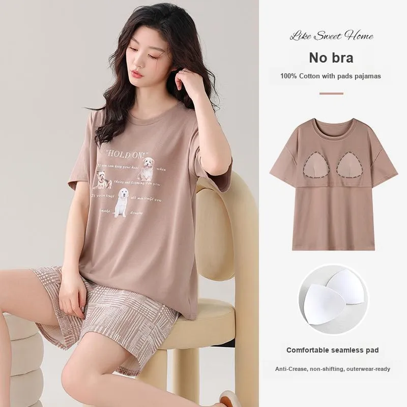 NOME Summer Pajamas, Short Sleeved Shorts Women's Two Piece Set-2