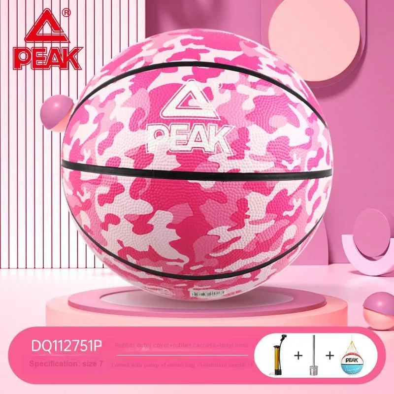 PEAK Rubber Basketball Rose Red Blue Size 7 Training Unisex-2