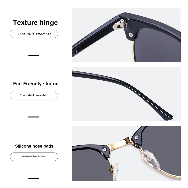 VEGOOS TR/Memory Plastic Metal Browline Sunglasses Unisex-2
