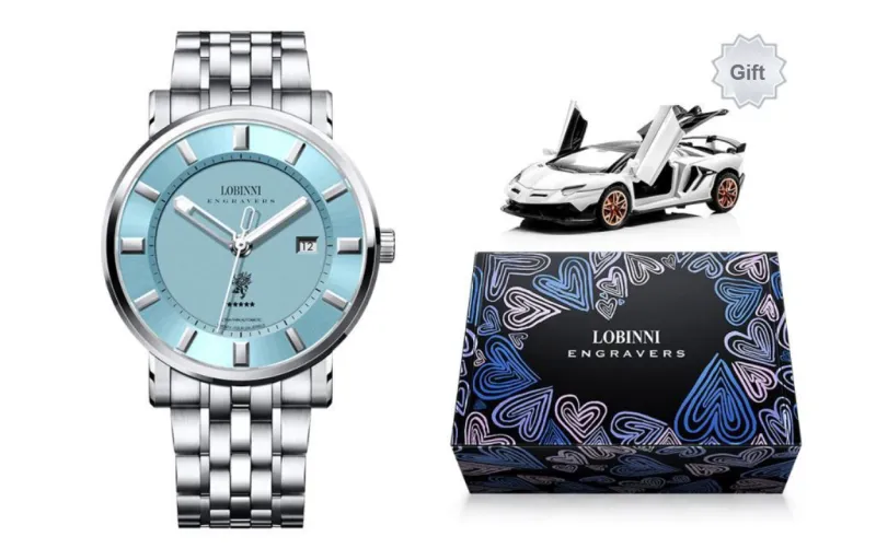 LOBINNI L Automatic Mechanical Movement Stainless Steel Watchband Watch Men's Watches Black Dial-10