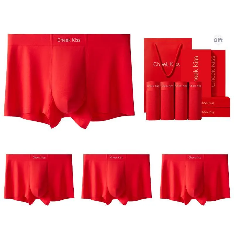 Cheekkiss Underpants Men's Antibacterial Breathable Shorts With Bowknot Wedding Box Four Pack