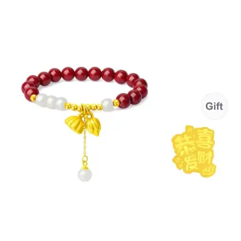 Lao Feng Xiang Cinnabar Sterling Silver 990 Beaded Bracelet Unisex