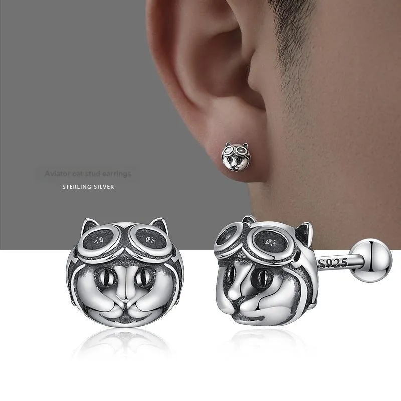 PUENTE 925 Sterling Silver Stud Earrings Men's-3