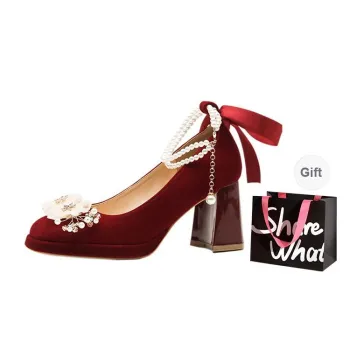 BIGTREE Chunky Heel High Heels Women's Red