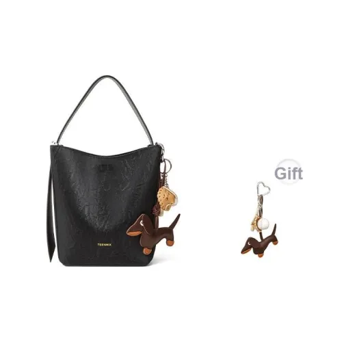 teenmix Сумка-ведро из коровьей кожи сумка на одно плечо среднего размера женская черная