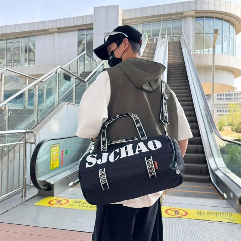 Yalu Nylon Shoulder Bag, Travel Bag Unisex Ecru/Gray/Black/Ecru & Purple-22