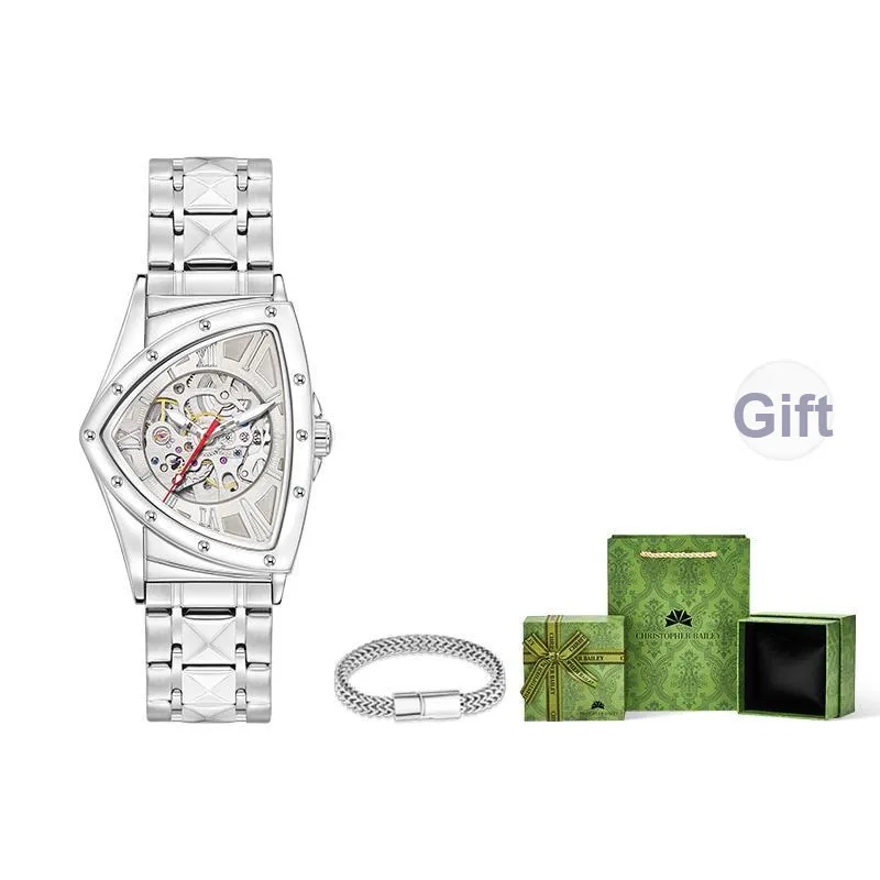 Corriberty Mechanical Movement Stainless Steel Strap Watch Men's Watches Cut Out Dial