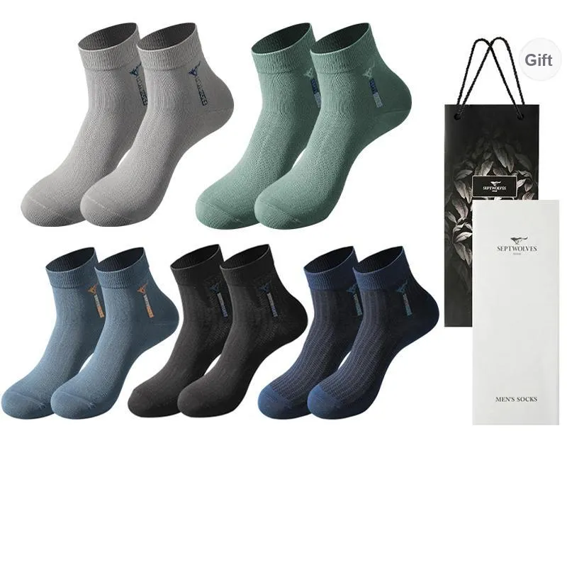 SEPTWOLVES Mid Calf Socks Men's 5 Pack Gift Box Set+Shopping Bag-10