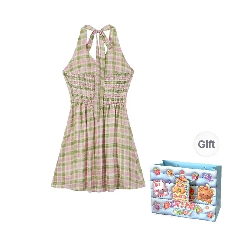 Gentle Welcome Slip Dress Women's Pink Plaid-1