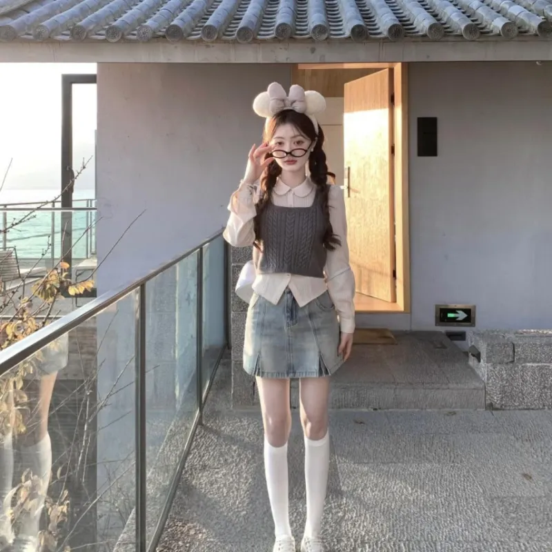 CHIWAWAMEME Denim Short Skirts Women's-2