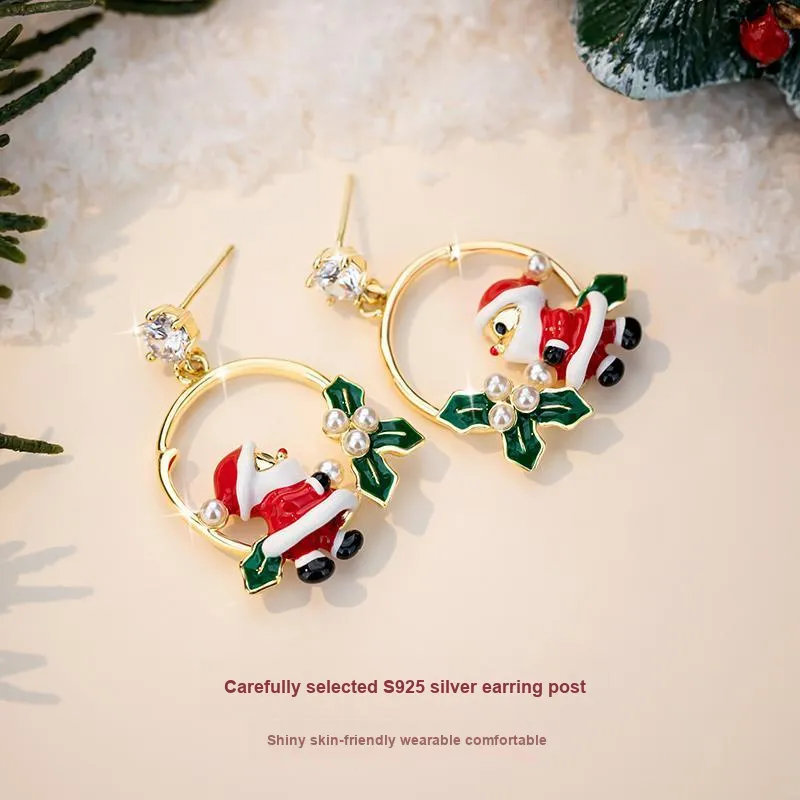 QLADY S925 Silver Stud Earrings Women's Gold-3