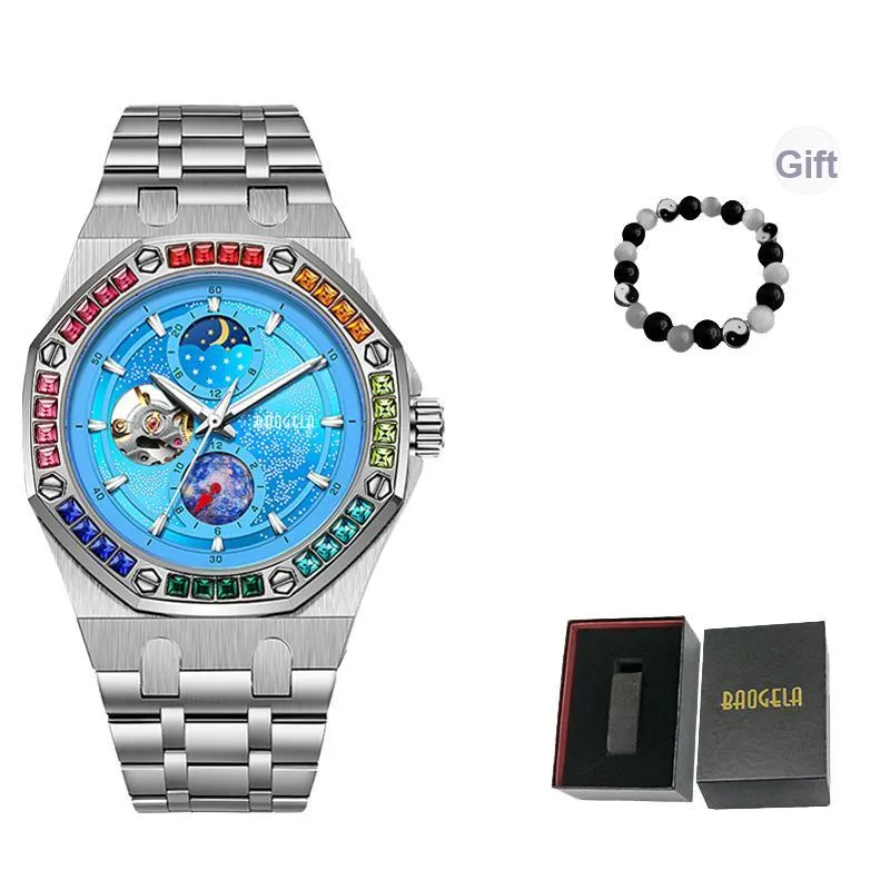 BAOGELA Creator Collection Automatic Mechanical Movement Steel Strap Watch Men's Watches Black Dial-5