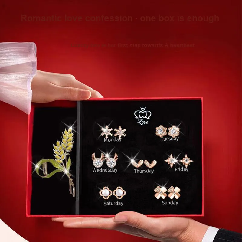 GAGA S925 Sterling Silver Needle Stud Earrings Gift Box Women's-1