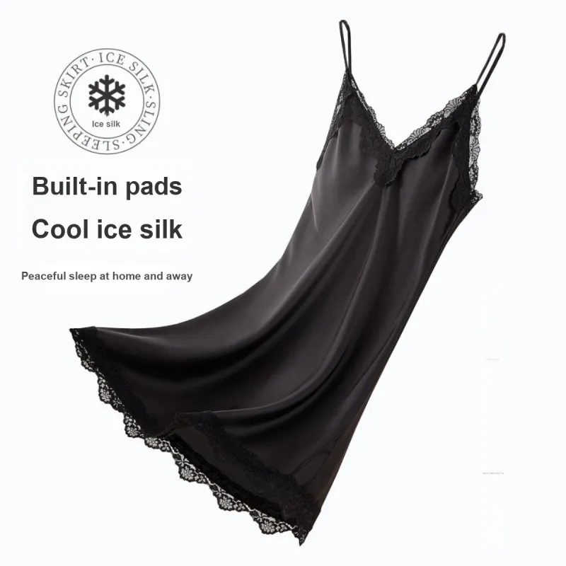 MIIOW Nightgown Comfortable Skin Friendly Slim Fit, Simple And Elegant French Style Women's Black-1
