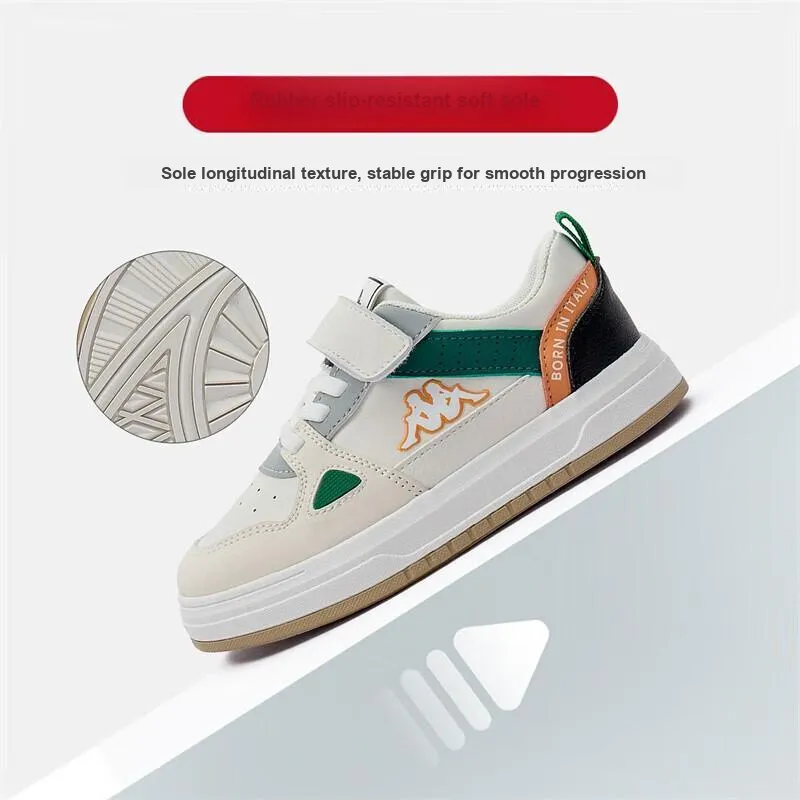 KAPPA KIDS Anti Slip And Wear Resistant Breathable Low Top Kids' Skateboarding Shoes Beige White Green Kids'-1