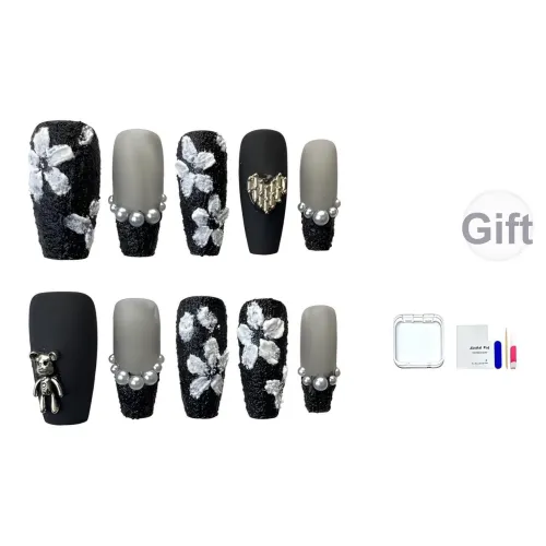 JINGCHANXUE Best Selling Черный розовый Handcrafted False Nail MID Длина Pearl Solid Color French 16mm