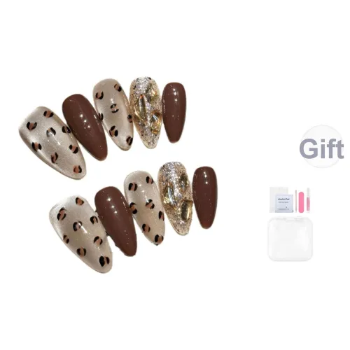 Yun Yue Joe Золотисто-коричневый Маленький леопардовый принт Стиль Майярд Винтаж False Nail Миндаль 25 мм