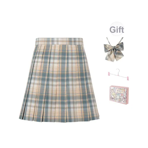 RIMUXINGHE [Лимон Морская соль 43см] Клетчатая Юбка + Галстуки-бабочки Включает Вешалка + Коробка Женская Униформа