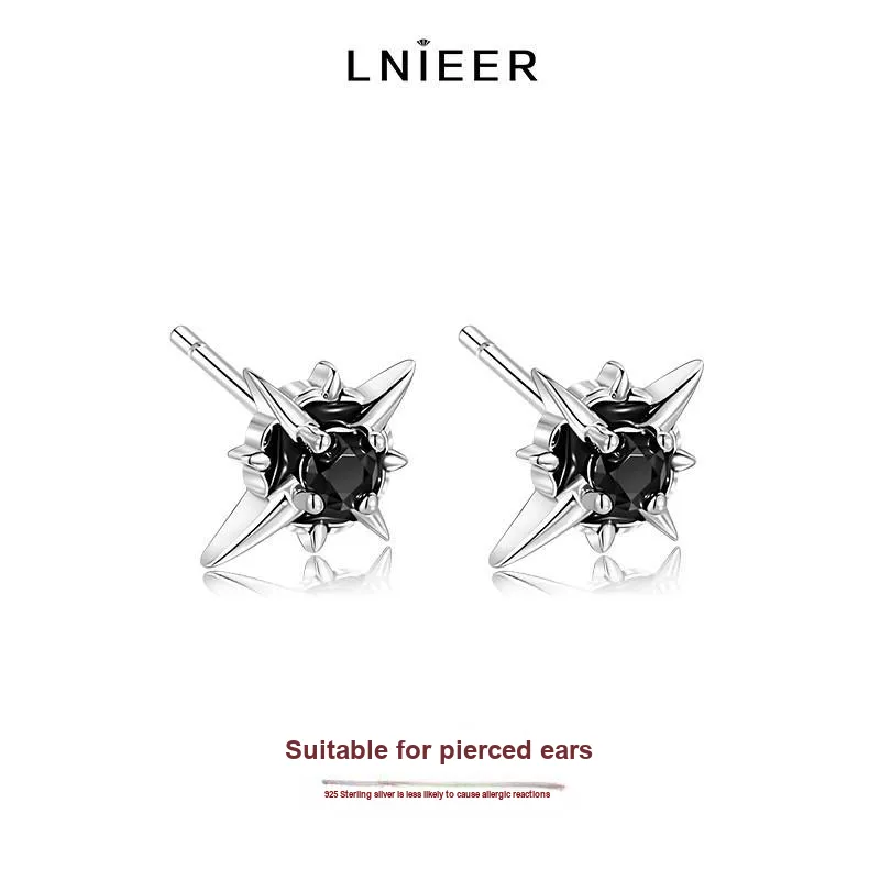 LNIEER S925 Silver Stud Earrings Men's-8