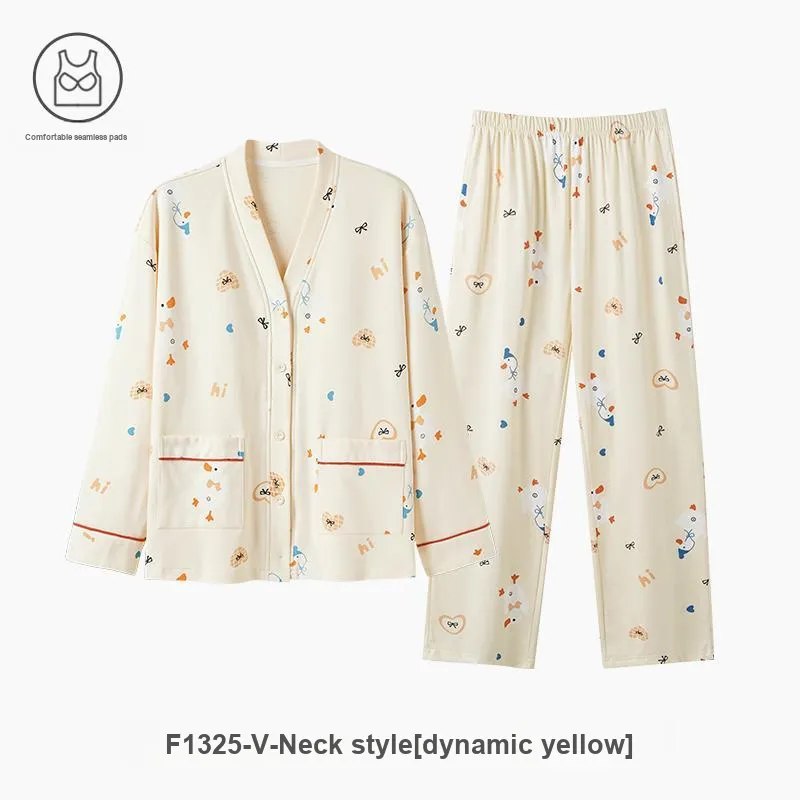 ZAO FU NIAO Pajama Set Women's Dynamic Yellow-1