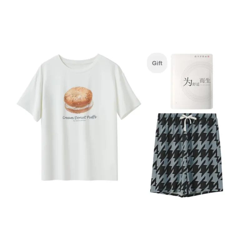 Red Beans At Home Pajama Set Men's Shopping Bag White-0