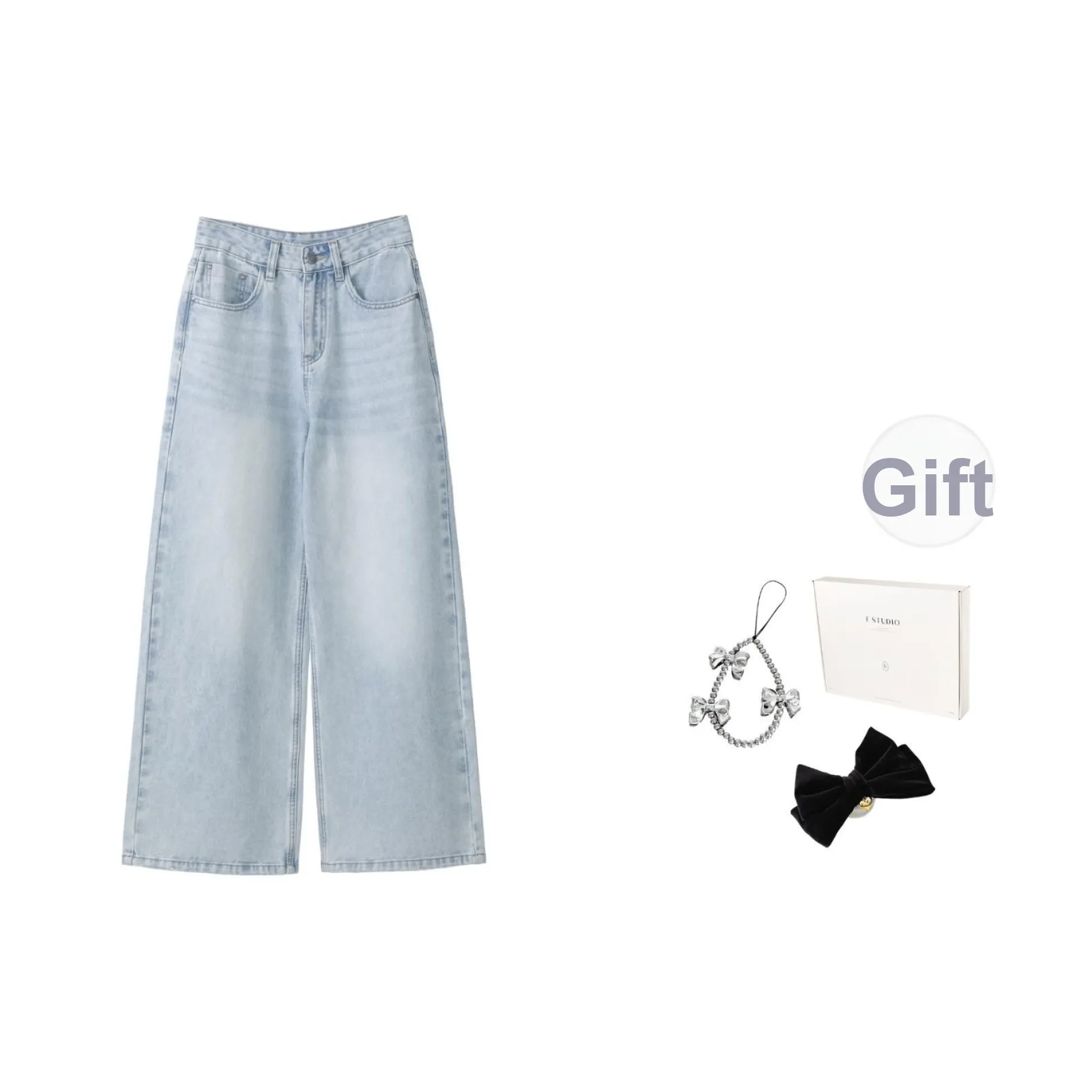 Fstudio Корейский стиль Элегантность Роскошная уличная мода Драпированный Прямой крой Повседневный Джинсы Женские