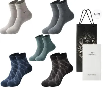 SEPTWOLVES Mid Calf Socks Men's 5 Pack Gift Box Set+Shopping Bag