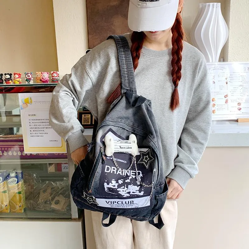 Yalu Fabric Backpack Regular Unisex Denim Blue/Denim Black-11