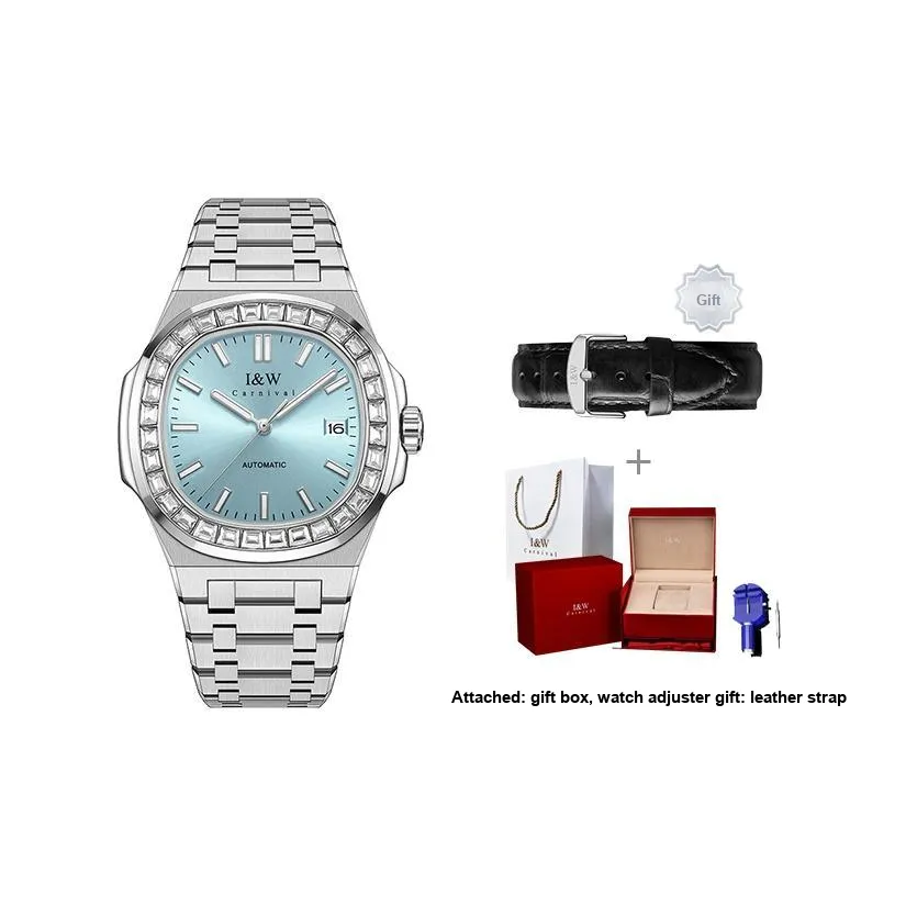 I&W CARNIVAL HWGUOJI Automatic Mechanical Movement Stainless Steel Watchband Watch Men's Watches Blue Dial