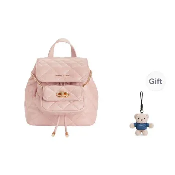 CHARLES&KEITH PU Multipurpose Backpack Small Size Women's Pink/Noir Black/Cream Milk White