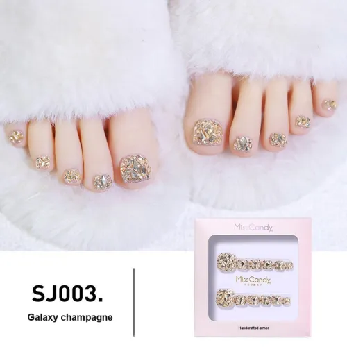 Miss Candy Galaxy Шампанское Handcrafted False Nail Short Square And Round Gold Nude Rhinestone Embellished