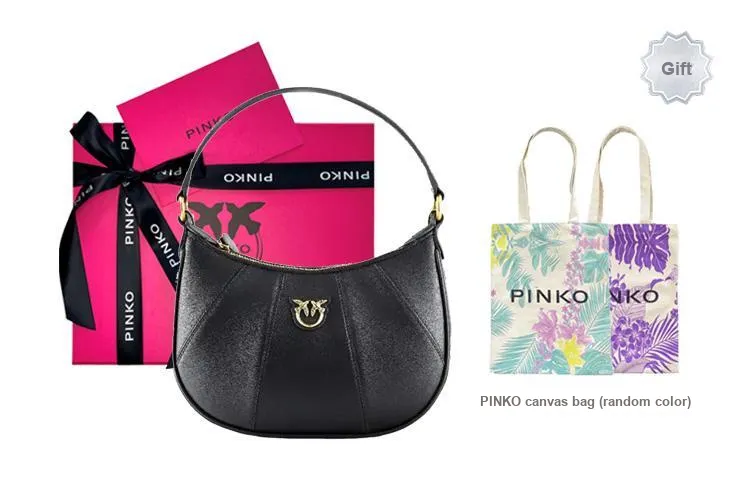 PINKO SIMPLY Cow Leather Half Moon Bag Mahjong Bag Handbag Shoulder Bag Crossbody Bag Mini Women's Black-8