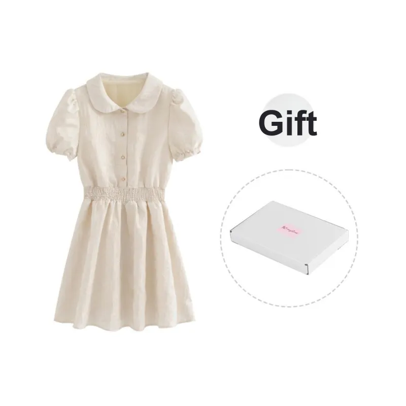 Short Sleeved Dress Women's Ecru Tone Clothing-1
