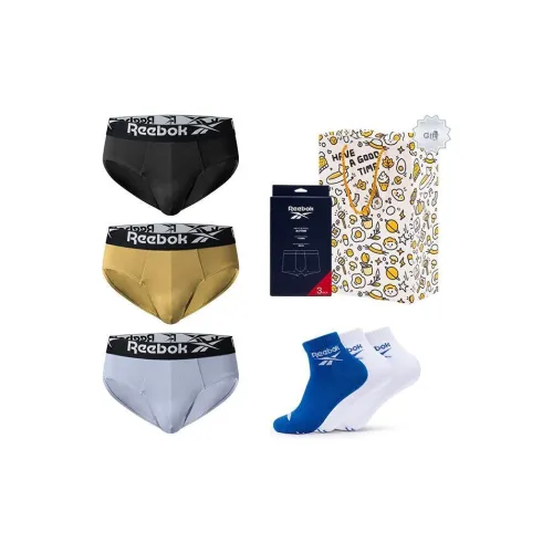 Reebok совместный бренд Нижнее белье Черный/Имбирно-желтый/Светло-синий + Носки Белый/Белый/Синий Мужской Подарочный набор нижнего белья