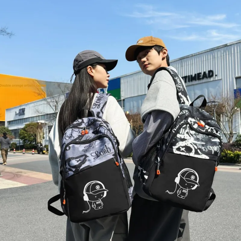 AIBAG Nylon Backpack Unisex Black/White/Blue-14