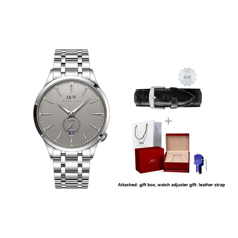 I&W CARNIVAL HWGUOJI Automatic Mechanical Movement Stainless Steel Watchband Watch Men's Watches White Dial