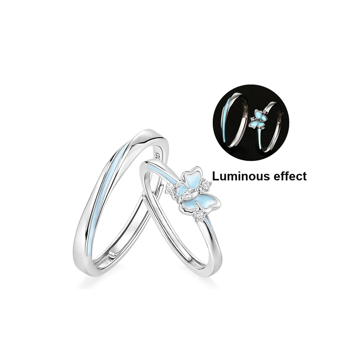 KADER 925 Sterling Silver Rings Unisex Silver Blue