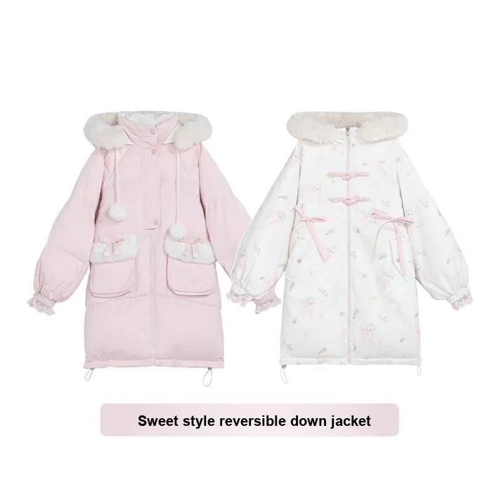 Snbl Розовый/Белый Двусторонние Женские Пуховики
