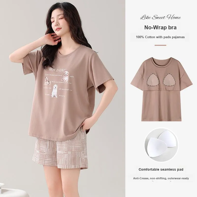 NOME Summer Pajamas, Short Sleeved Shorts Women's Two Piece Set-5