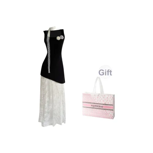 XUANSHU Без рукавов Платье Женское Черное Белое