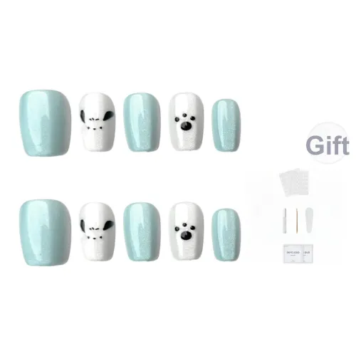 AIDINGQI Свежий Морская соль Сода Мультяшный Щенок Кошачья лапа False Nail Короткий LADDER Синий Однотонный 15mm