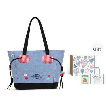 VANWALK Cotton Tote Bag Shopping Bag Shoulder Bags Women's Cyan Fruit/Lucky Apple Red/Pudding White