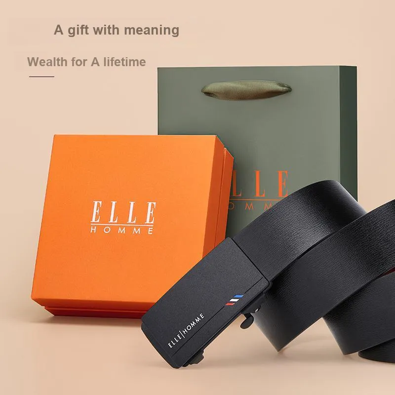 ELLE HOMME Split Cow Leather, Leather Belts Men's Black Width 3.3cm-4