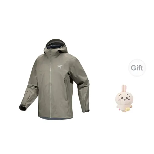 Arcteryx Beta Series Windbreaker Jackets Men Misty Green Grey - Includes Uaska Small Crossbody Bag Standing Plush Toy