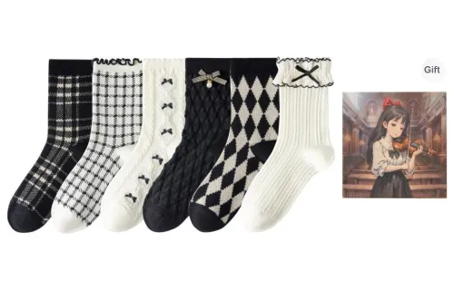 Caramella x QIANYUQIANXUNXILIE Mid Calf Socks Women's 6 Pack