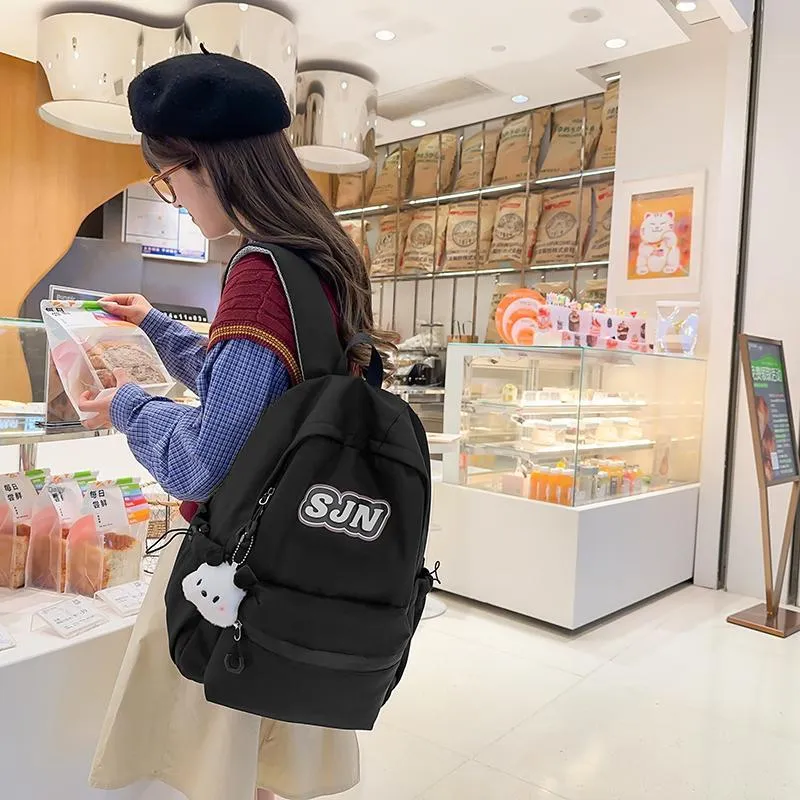 GOBLIN SHARKS 1759 Nylon Backpack Large Size Unisex White/Black/Khaki/Blue/Pink-11
