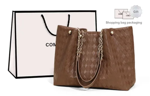 COMELY Synthetic Material Fabric Tote Bag Shoulder Bag Large Size Women's Coffee/Ecru